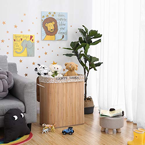 SONGMICS LCB62Y Large Bamboo Laundry Basket, 100 L, Laundry Hamper with 2 Compartments, Foldable, with Lid and Removable… 3 SONGMICS LCB62Y Large Bamboo Laundry Basket, 100 L, Laundry Hamper with 2 Compartments, Foldable, with Lid and Removable… - Image 3