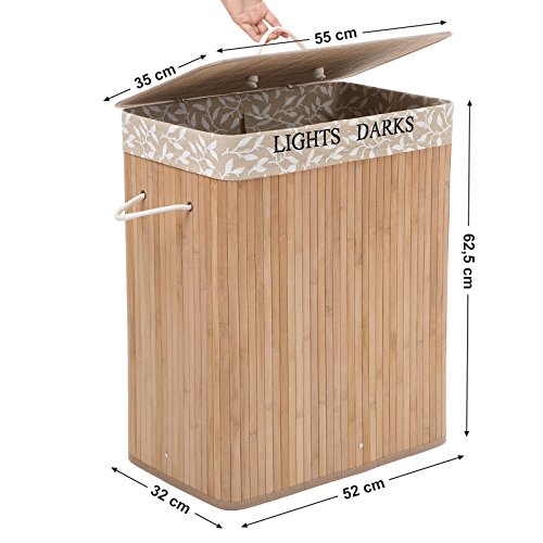 SONGMICS LCB62Y Large Bamboo Laundry Basket, 100 L, Laundry Hamper with 2 Compartments, Foldable, with Lid and Removable… 5 SONGMICS LCB62Y Large Bamboo Laundry Basket, 100 L, Laundry Hamper with 2 Compartments, Foldable, with Lid and Removable… - Image 5