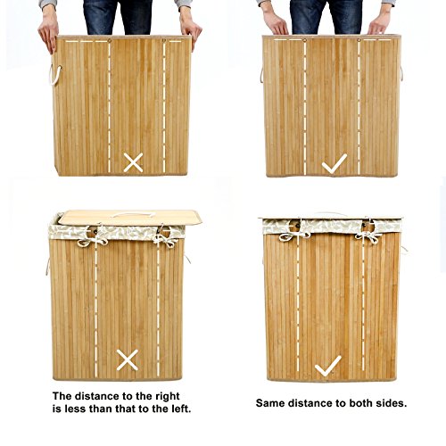 SONGMICS LCB62Y Large Bamboo Laundry Basket, 100 L, Laundry Hamper with 2 Compartments, Foldable, with Lid and Removable… 6 SONGMICS LCB62Y Large Bamboo Laundry Basket, 100 L, Laundry Hamper with 2 Compartments, Foldable, with Lid and Removable… - Image 6