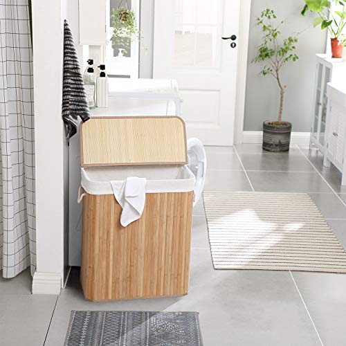SONGMICS LCB071N02 Laundry Basket, 100 L Laundry Basket, Dirty Sorting Compartment, Bamboo Lid, Handles, Foldable, Removable Machine Washable Bag, for Laundry Room, Bedroom, Wood Colour 3 SONGMICS LCB071N02 Laundry Basket, 100 L Laundry Basket, Dirty Sorting Compartment, Bamboo Lid, Handles, Foldable, Removable Machine Washable Bag, for Laundry Room, Bedroom, Wood Colour - Image 3