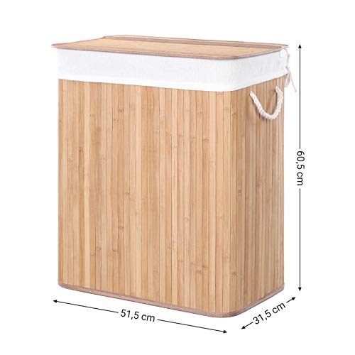 SONGMICS LCB071N02 Laundry Basket, 100 L Laundry Basket, Dirty Sorting Compartment, Bamboo Lid, Handles, Foldable, Removable Machine Washable Bag, for Laundry Room, Bedroom, Wood Colour 5 SONGMICS LCB071N02 Laundry Basket, 100 L Laundry Basket, Dirty Sorting Compartment, Bamboo Lid, Handles, Foldable, Removable Machine Washable Bag, for Laundry Room, Bedroom, Wood Colour - Image 5