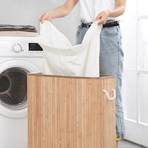 SONGMICS LCB071N02 Laundry Basket, 100 L Laundry Basket, Dirty Sorting Compartment, Bamboo Lid, Handles, Foldable, Removable Machine Washable Bag, for Laundry Room, Bedroom, Wood Colour 6 SONGMICS LCB071N02 Laundry Basket, 100 L Laundry Basket, Dirty Sorting Compartment, Bamboo Lid, Handles, Foldable, Removable Machine Washable Bag, for Laundry Room, Bedroom, Wood Colour - Image 6