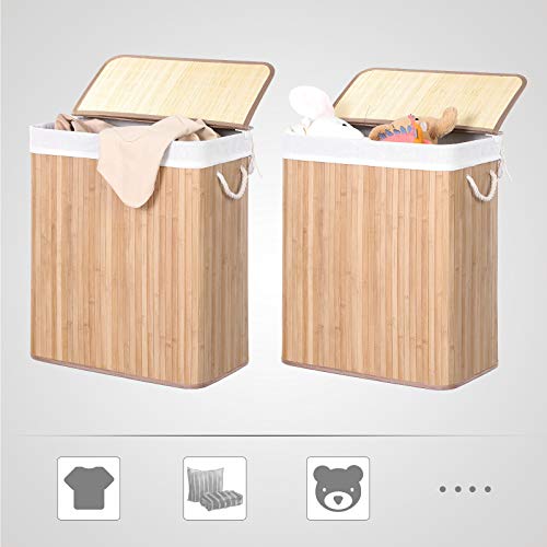 SONGMICS LCB071N02 Laundry Basket, 100 L Laundry Basket, Dirty Sorting Compartment, Bamboo Lid, Handles, Foldable, Removable Machine Washable Bag, for Laundry Room, Bedroom, Wood Colour 7 SONGMICS LCB071N02 Laundry Basket, 100 L Laundry Basket, Dirty Sorting Compartment, Bamboo Lid, Handles, Foldable, Removable Machine Washable Bag, for Laundry Room, Bedroom, Wood Colour - Image 7