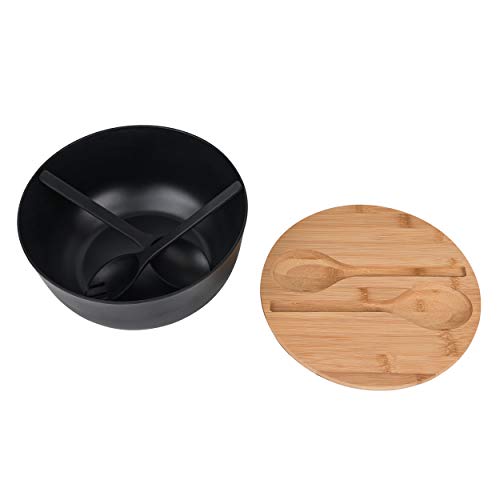 GEHE Salad Bowl with Servers Set - Large 9.8 inches Mixing Bowls Solid Bamboo Salad Wooden Bowl with Bamboo Lid Spoon for Fruits,Salads and Decoration (Black, 9.8INCH) 2 GEHE Salad Bowl with Servers Set - Large 9.8 inches Mixing Bowls Solid Bamboo Salad Wooden Bowl with Bamboo Lid Spoon for Fruits,Salads and Decoration (Black, 9.8INCH) - Image 2