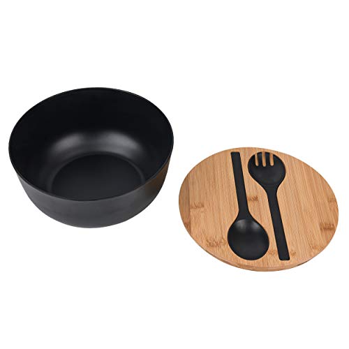 GEHE Salad Bowl with Servers Set - Large 9.8 inches Mixing Bowls Solid Bamboo Salad Wooden Bowl with Bamboo Lid Spoon for Fruits,Salads and Decoration (Black, 9.8INCH) 3 GEHE Salad Bowl with Servers Set - Large 9.8 inches Mixing Bowls Solid Bamboo Salad Wooden Bowl with Bamboo Lid Spoon for Fruits,Salads and Decoration (Black, 9.8INCH) - Image 3
