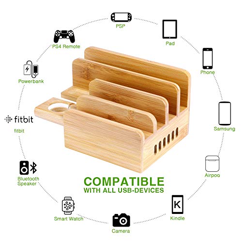 Sendowtek Bamboo USB Charging Station, Apple Watch Stand, 6 Port 40W USB-C for Samsung S10/9/8/7, iPhone Charging Dock… 3 Sendowtek Bamboo USB Charging Station, Apple Watch Stand, 6 Port 40W USB-C for Samsung S10/9/8/7, iPhone Charging Dock… - Image 3