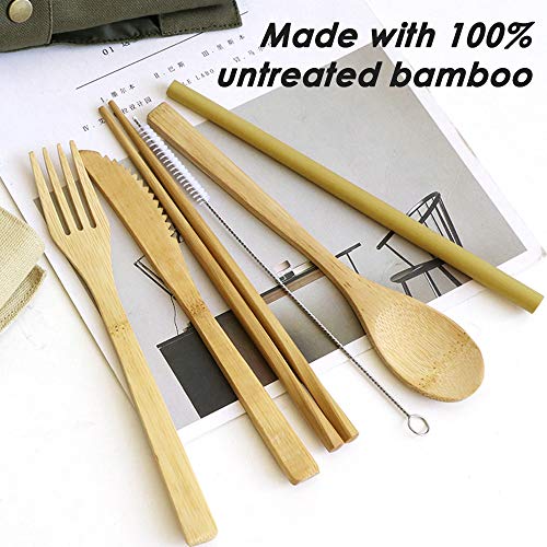 Set of 2, Bamboo Utensils Cutlery, SourceTon Reusable Cutlery Travel Set, Bamboo Spoon, Fork, Knife, Brush, Chopsticks and Straw, Eco-Friendly Portable Utensils with Case 3 Set of 2, Bamboo Utensils Cutlery, SourceTon Reusable Cutlery Travel Set, Bamboo Spoon, Fork, Knife, Brush, Chopsticks and Straw, Eco-Friendly Portable Utensils with Case - Image 3