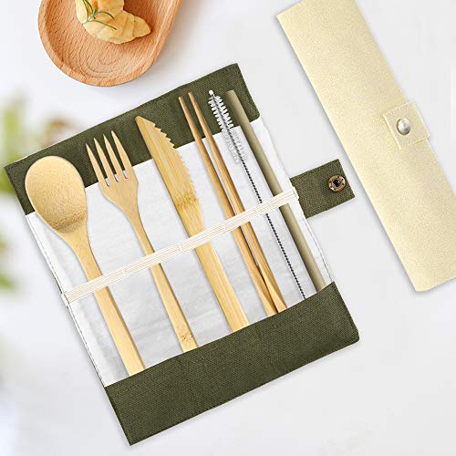 Set of 2, Bamboo Utensils Cutlery, SourceTon Reusable Cutlery Travel Set, Bamboo Spoon, Fork, Knife, Brush, Chopsticks and Straw, Eco-Friendly Portable Utensils with Case 4 Set of 2, Bamboo Utensils Cutlery, SourceTon Reusable Cutlery Travel Set, Bamboo Spoon, Fork, Knife, Brush, Chopsticks and Straw, Eco-Friendly Portable Utensils with Case - Image 4