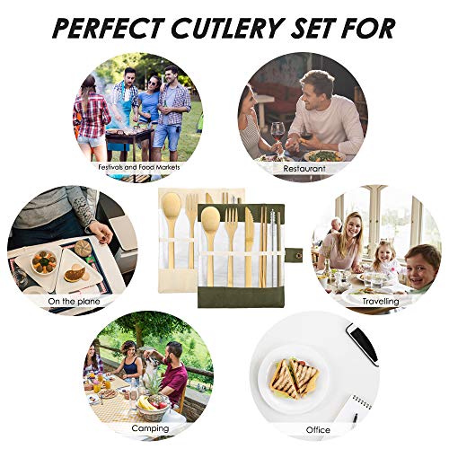 Set of 2, Bamboo Utensils Cutlery, SourceTon Reusable Cutlery Travel Set, Bamboo Spoon, Fork, Knife, Brush, Chopsticks and Straw, Eco-Friendly Portable Utensils with Case 5 Set of 2, Bamboo Utensils Cutlery, SourceTon Reusable Cutlery Travel Set, Bamboo Spoon, Fork, Knife, Brush, Chopsticks and Straw, Eco-Friendly Portable Utensils with Case - Image 5