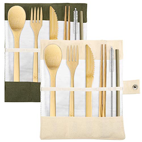 Set of 2, Bamboo Utensils Cutlery, SourceTon Reusable Cutlery Travel Set, Bamboo Spoon, Fork, Knife, Brush, Chopsticks and Straw, Eco-Friendly Portable Utensils with Case 1 Set of 2, Bamboo Utensils Cutlery, SourceTon Reusable Cutlery Travel Set, Bamboo Spoon, Fork, Knife, Brush, Chopsticks and Straw, Eco-Friendly Portable Utensils with Case