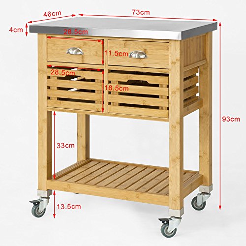 SoBuy® FKW40-N, Bamboo Kitchen Serving Trolley Storage Trolley Cart with Stainless Steel Worktop 2 SoBuy® FKW40-N, Bamboo Kitchen Serving Trolley Storage Trolley Cart with Stainless Steel Worktop - Image 2