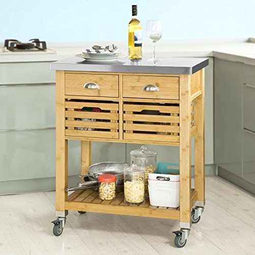 SoBuy® FKW40-N, Bamboo Kitchen Serving Trolley Storage Trolley Cart with Stainless Steel Worktop 3 SoBuy® FKW40-N, Bamboo Kitchen Serving Trolley Storage Trolley Cart with Stainless Steel Worktop - Image 3
