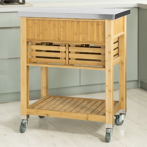SoBuy® FKW40-N, Bamboo Kitchen Serving Trolley Storage Trolley Cart with Stainless Steel Worktop 4 SoBuy® FKW40-N, Bamboo Kitchen Serving Trolley Storage Trolley Cart with Stainless Steel Worktop - Image 4