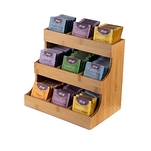 THEODORE Vertical Bamboo Tea Bag Organizer - Holds 180 Bags - Elegant Wooden Storage Box for Home, Office, Café - Caddy Also Holds Sugar Packets and Creamers 1 THEODORE Vertical Bamboo Tea Bag Organizer - Holds 180 Bags - Elegant Wooden Storage Box for Home, Office, Café - Caddy Also Holds Sugar Packets and Creamers