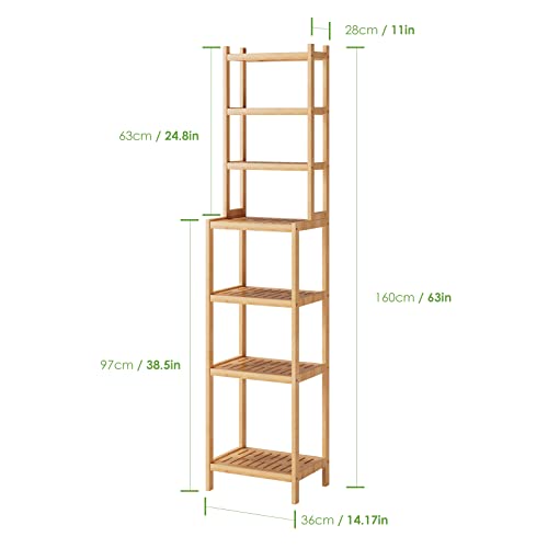 Tall Storage Shelves Bamboo 7-tier Floor Standing Ladder Shelving Unit Adjustable Bathroom Display Rack for Home… 2 Tall Storage Shelves Bamboo 7-tier Floor Standing Ladder Shelving Unit Adjustable Bathroom Display Rack for Home… - Image 2
