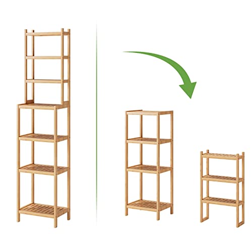 Tall Storage Shelves Bamboo 7-tier Floor Standing Ladder Shelving Unit Adjustable Bathroom Display Rack for Home… 3 Tall Storage Shelves Bamboo 7-tier Floor Standing Ladder Shelving Unit Adjustable Bathroom Display Rack for Home… - Image 3