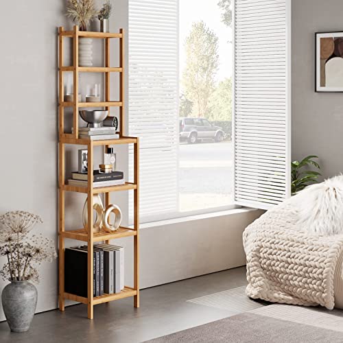 Tall Storage Shelves Bamboo 7-tier Floor Standing Ladder Shelving Unit Adjustable Bathroom Display Rack for Home… 5 Tall Storage Shelves Bamboo 7-tier Floor Standing Ladder Shelving Unit Adjustable Bathroom Display Rack for Home… - Image 5