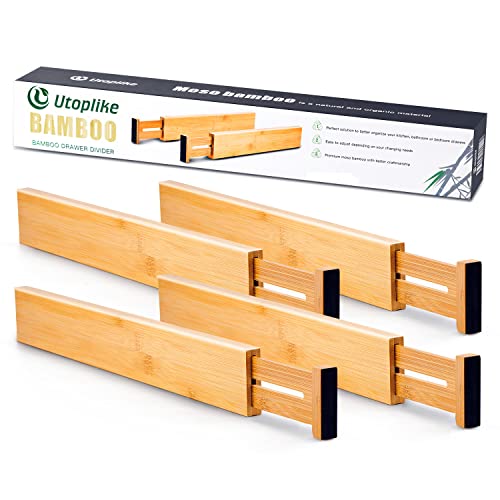 Utoplike 4 PCS Bamboo Kitchen Drawer Dividers(Fit 38.1-45 cm Drawer Inner Size), Adjustable Drawer Organiser for Socks, Spring Loaded, Utensils Organisation for Bedroom, Kitchen, Dresser, Bathroom 2 Utoplike 4 PCS Bamboo Kitchen Drawer Dividers(Fit 38.1-45 cm Drawer Inner Size), Adjustable Drawer Organiser for Socks, Spring Loaded, Utensils Organisation for Bedroom, Kitchen, Dresser, Bathroom - Image 2