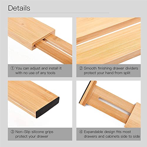 Utoplike 4 PCS Bamboo Kitchen Drawer Dividers(Fit 38.1-45 cm Drawer Inner Size), Adjustable Drawer Organiser for Socks, Spring Loaded, Utensils Organisation for Bedroom, Kitchen, Dresser, Bathroom 3 Utoplike 4 PCS Bamboo Kitchen Drawer Dividers(Fit 38.1-45 cm Drawer Inner Size), Adjustable Drawer Organiser for Socks, Spring Loaded, Utensils Organisation for Bedroom, Kitchen, Dresser, Bathroom - Image 3