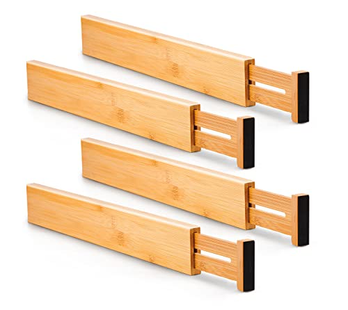 Utoplike 4 PCS Bamboo Kitchen Drawer Dividers(Fit 38.1-45 cm Drawer Inner Size), Adjustable Drawer Organiser for Socks, Spring Loaded, Utensils Organisation for Bedroom, Kitchen, Dresser, Bathroom 1 Utoplike 4 PCS Bamboo Kitchen Drawer Dividers(Fit 38.1-45 cm Drawer Inner Size), Adjustable Drawer Organiser for Socks, Spring Loaded, Utensils Organisation for Bedroom, Kitchen, Dresser, Bathroom