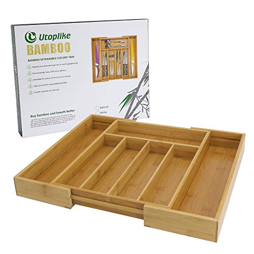 Utoplike Bamboo Cutlery Tray Silverware, Drawer Dividers for Kitchen Utensils, Flatware Tray Drawer Insert, Office Supplies 5 Utoplike Bamboo Cutlery Tray Silverware, Drawer Dividers for Kitchen Utensils, Flatware Tray Drawer Insert, Office Supplies - Image 5