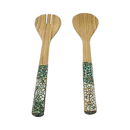 VIE Gourmet Bamboo Bowl, 23x10cm, Green, with Matching Salad Servers, Multicolor, One Size 4 VIE Gourmet Bamboo Bowl, 23x10cm, Green, with Matching Salad Servers, Multicolor, One Size - Image 4
