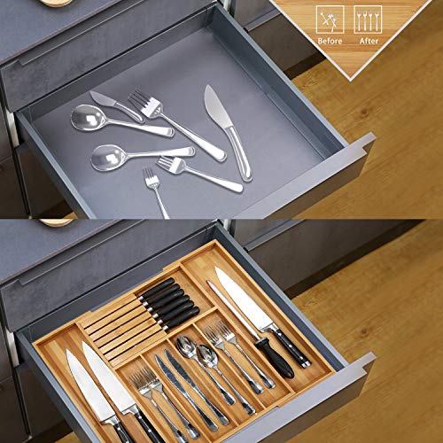 VaeFae Bamboo Cutlery Drawer Organiser for Kitchen, Wooden Utensil Drawer Organiser, Expandable Cutlery Tray and Utensil Holder 4 VaeFae Bamboo Cutlery Drawer Organiser for Kitchen, Wooden Utensil Drawer Organiser, Expandable Cutlery Tray and Utensil Holder - Image 4