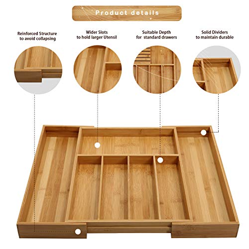 VaeFae Bamboo Cutlery Drawer Organiser for Kitchen, Wooden Utensil Drawer Organiser, Expandable Cutlery Tray and Utensil Holder 5 VaeFae Bamboo Cutlery Drawer Organiser for Kitchen, Wooden Utensil Drawer Organiser, Expandable Cutlery Tray and Utensil Holder - Image 5