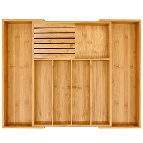 VaeFae Bamboo Cutlery Drawer Organiser for Kitchen, Wooden Utensil Drawer Organiser, Expandable Cutlery Tray and Utensil Holder 1 VaeFae Bamboo Cutlery Drawer Organiser for Kitchen, Wooden Utensil Drawer Organiser, Expandable Cutlery Tray and Utensil Holder