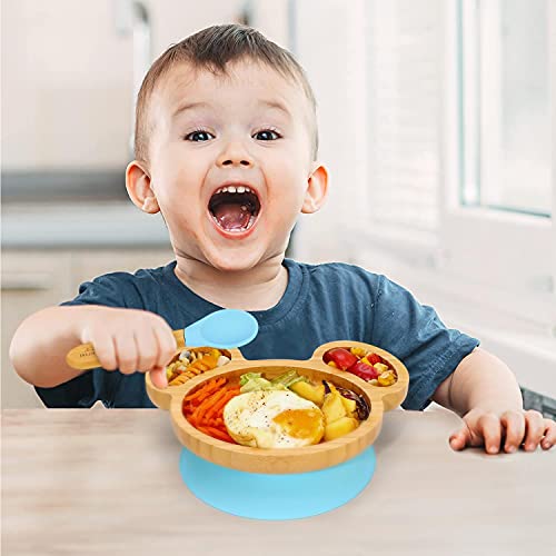 Vinsani Mouse Bamboo Plate and Spoon Set for Baby/Toddler, Mouse-Shaped Suction Plate, Stay-Put Design, Hypoallergenic and BPA-Free (Blue) 3 Vinsani Mouse Bamboo Plate and Spoon Set for Baby/Toddler, Mouse-Shaped Suction Plate, Stay-Put Design, Hypoallergenic and BPA-Free (Blue) - Image 3