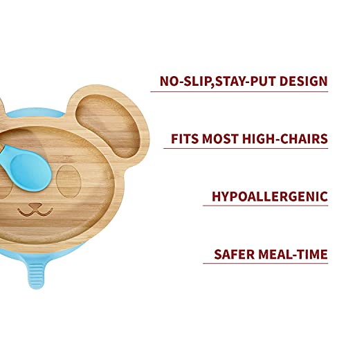 Vinsani Mouse Bamboo Plate and Spoon Set for Baby/Toddler, Mouse-Shaped Suction Plate, Stay-Put Design, Hypoallergenic and BPA-Free (Blue) 4 Vinsani Mouse Bamboo Plate and Spoon Set for Baby/Toddler, Mouse-Shaped Suction Plate, Stay-Put Design, Hypoallergenic and BPA-Free (Blue) - Image 4