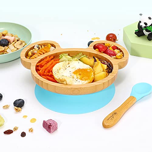 Vinsani Mouse Bamboo Plate and Spoon Set for Baby/Toddler, Mouse-Shaped Suction Plate, Stay-Put Design, Hypoallergenic and BPA-Free (Blue) 5 Vinsani Mouse Bamboo Plate and Spoon Set for Baby/Toddler, Mouse-Shaped Suction Plate, Stay-Put Design, Hypoallergenic and BPA-Free (Blue) - Image 5