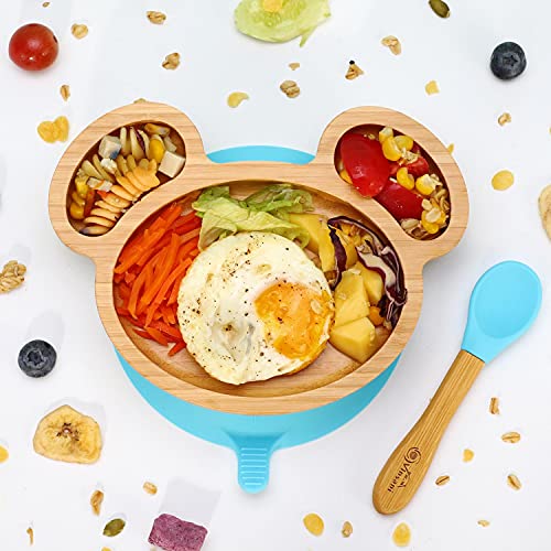 Vinsani Mouse Bamboo Plate and Spoon Set for Baby/Toddler, Mouse-Shaped Suction Plate, Stay-Put Design, Hypoallergenic and BPA-Free (Blue) 7 Vinsani Mouse Bamboo Plate and Spoon Set for Baby/Toddler, Mouse-Shaped Suction Plate, Stay-Put Design, Hypoallergenic and BPA-Free (Blue) - Image 7