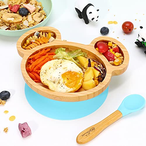 Vinsani Mouse Bamboo Plate and Spoon Set for Baby/Toddler, Mouse-Shaped Suction Plate, Stay-Put Design, Hypoallergenic and BPA-Free (Blue) 1 Vinsani Mouse Bamboo Plate and Spoon Set for Baby/Toddler, Mouse-Shaped Suction Plate, Stay-Put Design, Hypoallergenic and BPA-Free (Blue)
