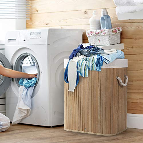 Virklyee Bamboo Laundry Basket 60L Collapsible Bamboo Laundry Hamper Laundry Basket Removable Lining Small Laundry Bins… 2 Virklyee Bamboo Laundry Basket 60L Collapsible Bamboo Laundry Hamper Laundry Basket Removable Lining Small Laundry Bins… - Image 2