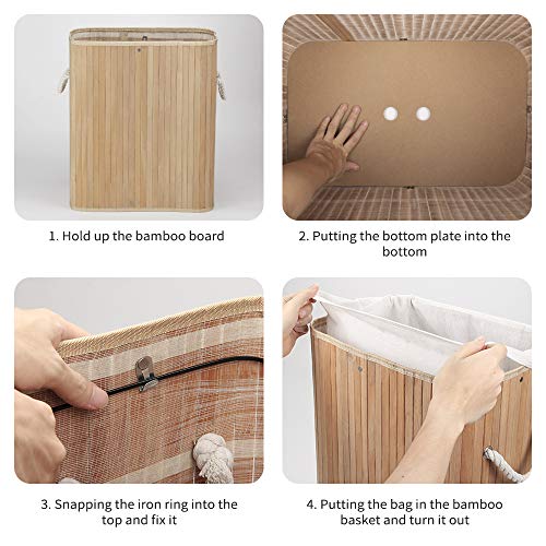 Virklyee Bamboo Laundry Basket 60L Collapsible Bamboo Laundry Hamper Laundry Basket Removable Lining Small Laundry Bins… 5 Virklyee Bamboo Laundry Basket 60L Collapsible Bamboo Laundry Hamper Laundry Basket Removable Lining Small Laundry Bins… - Image 5