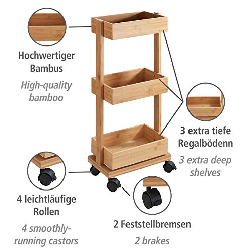 WENKO Tortona Bathroom Trolley, Rolling Shelf, Bamboo, Brown, 71.5 x 31 x 18 cm 2 WENKO Tortona Bathroom Trolley, Rolling Shelf, Bamboo, Brown, 71.5 x 31 x 18 cm - Image 2