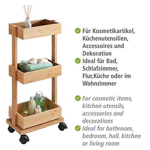 WENKO Tortona Bathroom Trolley, Rolling Shelf, Bamboo, Brown, 71.5 x 31 x 18 cm 3 WENKO Tortona Bathroom Trolley, Rolling Shelf, Bamboo, Brown, 71.5 x 31 x 18 cm - Image 3