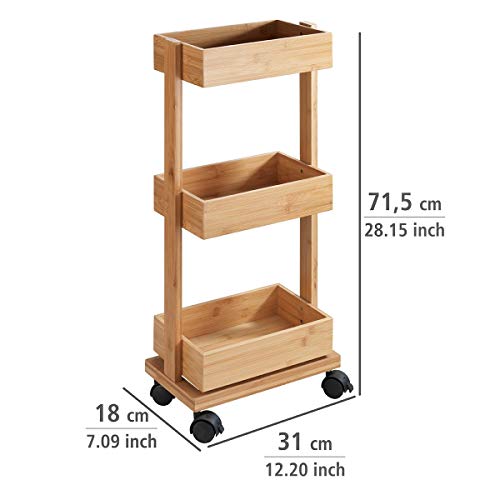 WENKO Tortona Bathroom Trolley, Rolling Shelf, Bamboo, Brown, 71.5 x 31 x 18 cm 4 WENKO Tortona Bathroom Trolley, Rolling Shelf, Bamboo, Brown, 71.5 x 31 x 18 cm - Image 4