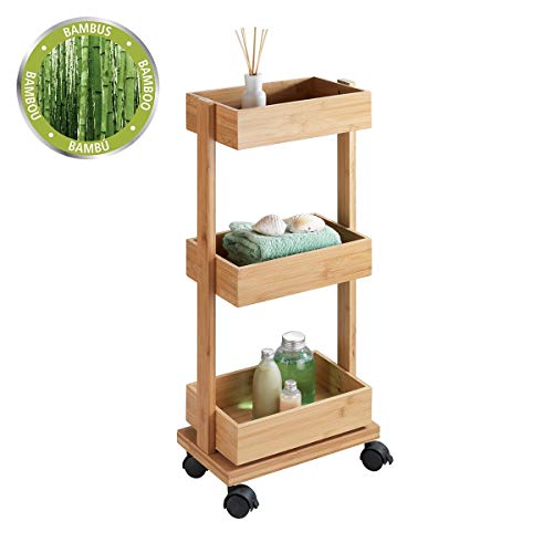 WENKO Tortona Bathroom Trolley, Rolling Shelf, Bamboo, Brown, 71.5 x 31 x 18 cm 5 WENKO Tortona Bathroom Trolley, Rolling Shelf, Bamboo, Brown, 71.5 x 31 x 18 cm - Image 5
