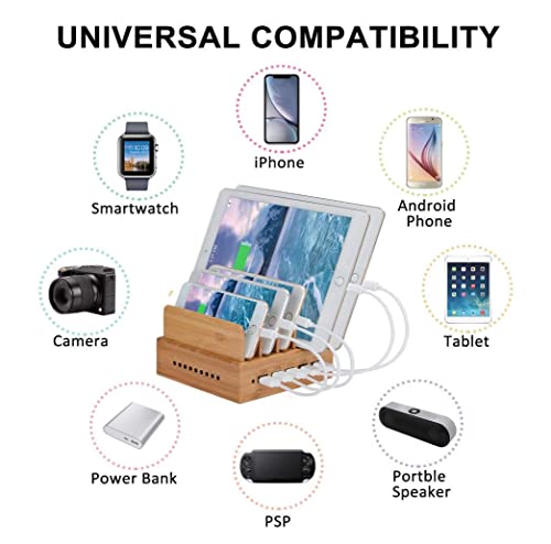 Yisen Wood 5-Port Charging Station stand Organizer for Cell Phones and Tablets (built-in charger and 5 cables) 2 Yisen Wood 5-Port Charging Station stand Organizer for Cell Phones and Tablets (built-in charger and 5 cables) - Image 2