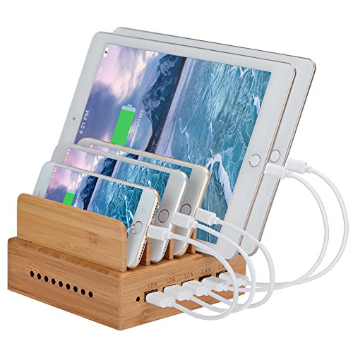 Yisen Wood 5-Port Charging Station stand Organizer for Cell Phones and Tablets (built-in charger and 5 cables) 1 Yisen Wood 5-Port Charging Station stand Organizer for Cell Phones and Tablets (built-in charger and 5 cables)