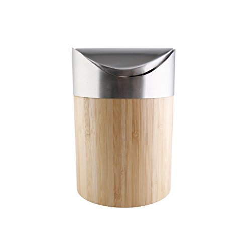 axentia Bonja 116809 Cosmetic Bin Bamboo and Stainless Steel Matt Brushed Swing Lid Bin Small Cosmetics Mini Rubbish Bin with Insert Bathroom Waste Bin 0.8 Litres Silver / Wood Colours 12 x 12 x 16.5 cm 4 axentia Bonja 116809 Cosmetic Bin Bamboo and Stainless Steel Matt Brushed Swing Lid Bin Small Cosmetics Mini Rubbish Bin with Insert Bathroom Waste Bin 0.8 Litres Silver / Wood Colours 12 x 12 x 16.5 cm - Image 4