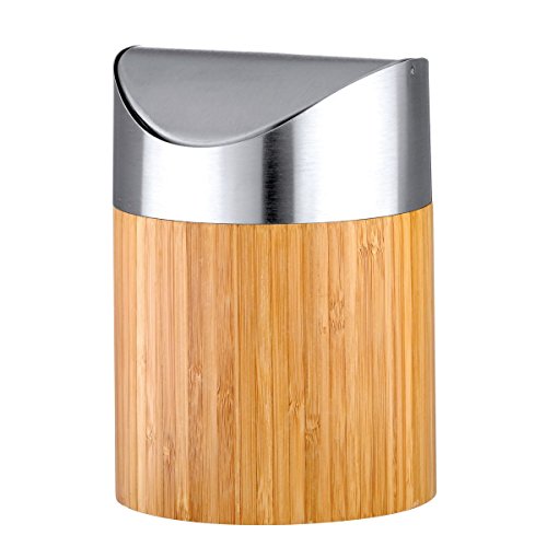 axentia Bonja 116809 Cosmetic Bin Bamboo and Stainless Steel Matt Brushed Swing Lid Bin Small Cosmetics Mini Rubbish Bin with Insert Bathroom Waste Bin 0.8 Litres Silver / Wood Colours 12 x 12 x 16.5 cm 1 axentia Bonja 116809 Cosmetic Bin Bamboo and Stainless Steel Matt Brushed Swing Lid Bin Small Cosmetics Mini Rubbish Bin with Insert Bathroom Waste Bin 0.8 Litres Silver / Wood Colours 12 x 12 x 16.5 cm