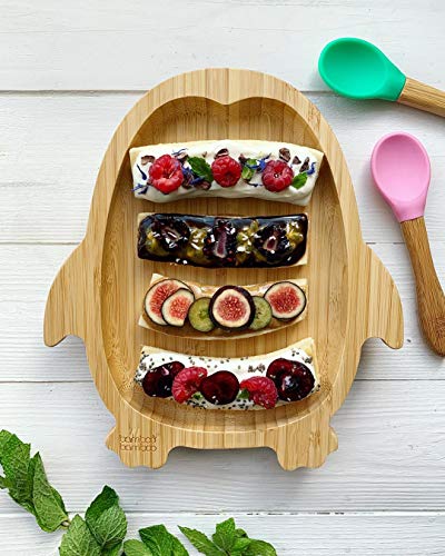 bamboo bamboo Baby and Toddler Plate for Feeding and Weaning, Bamboo Penguin Plate with Secure Suction, Suction Plates for Babies from 6 Months (Penguin, Blue) 2 bamboo bamboo Baby and Toddler Plate for Feeding and Weaning, Bamboo Penguin Plate with Secure Suction, Suction Plates for Babies from 6 Months (Penguin, Blue) - Image 2