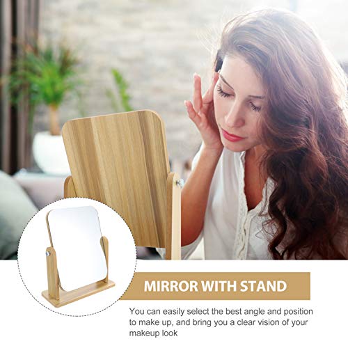 Healifty Portable Lighted Makeup Mirror Wooden Tabletop Makeup Mirror Vanity Table Stand Mirror Swivel Bamboo Mirror for… 3 Healifty Portable Lighted Makeup Mirror Wooden Tabletop Makeup Mirror Vanity Table Stand Mirror Swivel Bamboo Mirror for… - Image 3