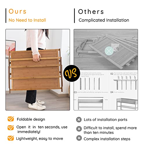 hi-home Shoe Rack Small 3 Tier, Bamboo Shoe Storage Installation-free Multi-function Shoe Stand, Folding Shoe Shelf for Hallway Entryway and Small Narrow Spaces, About 6-9 Pairs, 50x45x23.8CM 3 hi-home Shoe Rack Small 3 Tier, Bamboo Shoe Storage Installation-free Multi-function Shoe Stand, Folding Shoe Shelf for Hallway Entryway and Small Narrow Spaces, About 6-9 Pairs, 50x45x23.8CM - Image 3