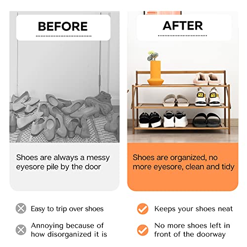 hi-home Shoe Rack Small 3 Tier, Bamboo Shoe Storage Installation-free Multi-function Shoe Stand, Folding Shoe Shelf for Hallway Entryway and Small Narrow Spaces, About 6-9 Pairs, 50x45x23.8CM 4 hi-home Shoe Rack Small 3 Tier, Bamboo Shoe Storage Installation-free Multi-function Shoe Stand, Folding Shoe Shelf for Hallway Entryway and Small Narrow Spaces, About 6-9 Pairs, 50x45x23.8CM - Image 4