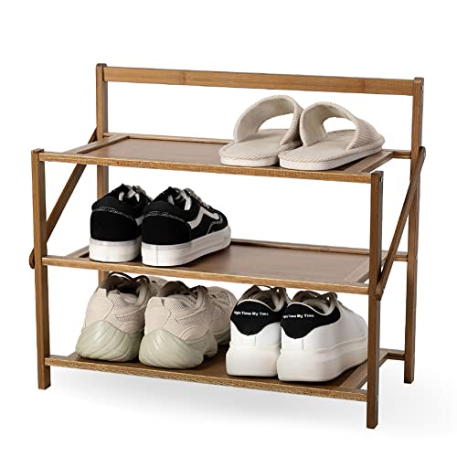 hi-home Shoe Rack Small 3 Tier, Bamboo Shoe Storage Installation-free Multi-function Shoe Stand, Folding Shoe Shelf for Hallway Entryway and Small Narrow Spaces, About 6-9 Pairs, 50x45x23.8CM 1 hi-home Shoe Rack Small 3 Tier, Bamboo Shoe Storage Installation-free Multi-function Shoe Stand, Folding Shoe Shelf for Hallway Entryway and Small Narrow Spaces, About 6-9 Pairs, 50x45x23.8CM
