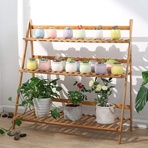 unho 3 Tier Folding Plant Stand Display Shelf Bamboo Plant Ladder Shelf ...